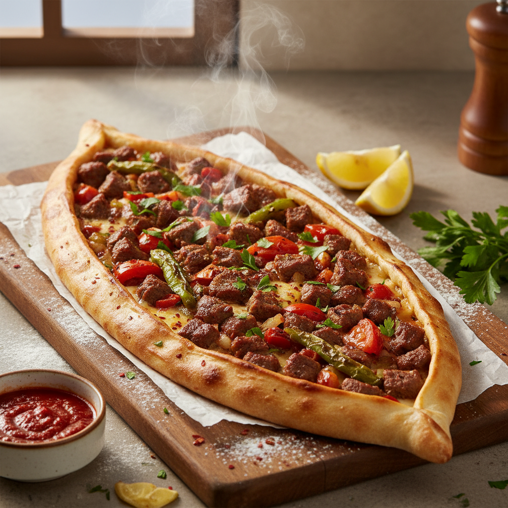 Ev Yapımı Kuşbaşılı Pide Tarifi - AI Görsel